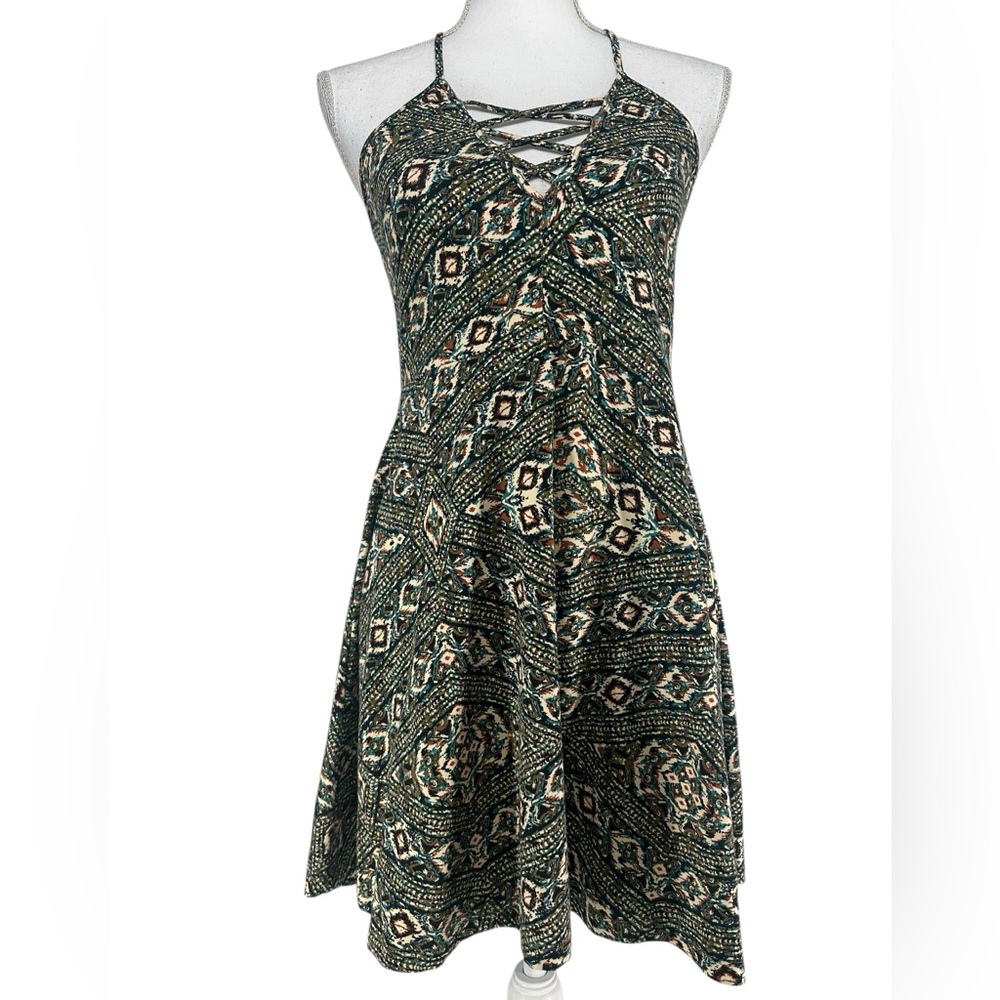 FOREVER 21 / Cream & Black Skater Dress / Medium Boho Fairy Summer Festival Y2K
